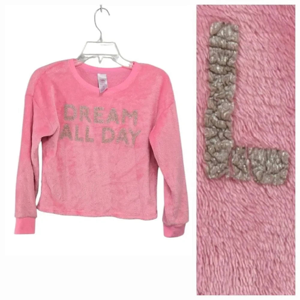 Justice Girls Pink Fuzzy Sweater Faux Fur Lounge Sleep Casual Sweatshirt Top 10